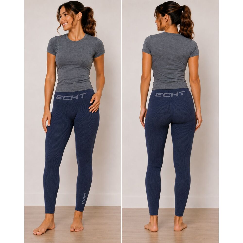 ECHT Arise Women’s Navy Seamless Ribbed High Rise Leggings Small
